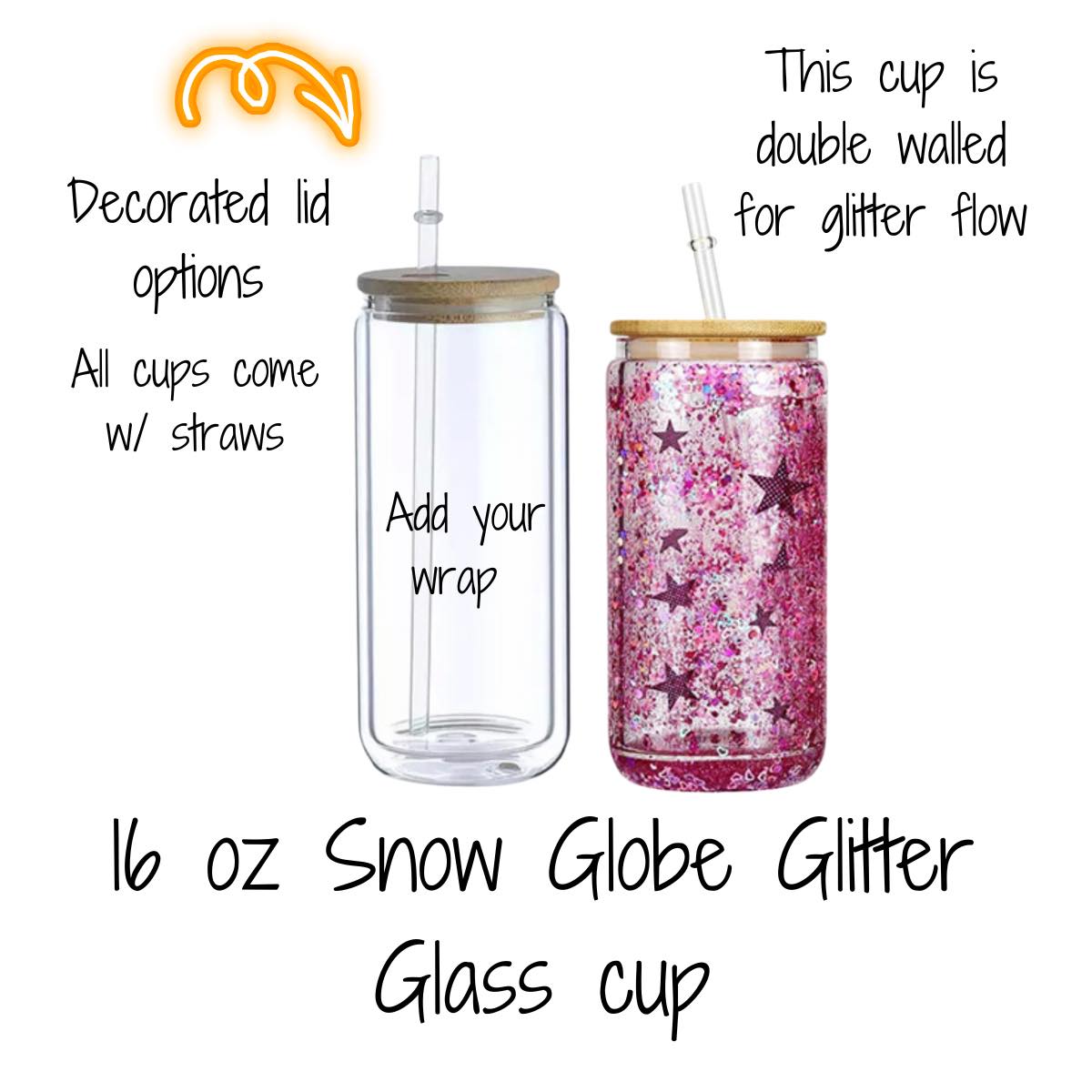 Choose Your Glass Cup Glitter PLEASE READ DESCRIPTION, watch video for instructions| Add custom wrap along with this to your cart