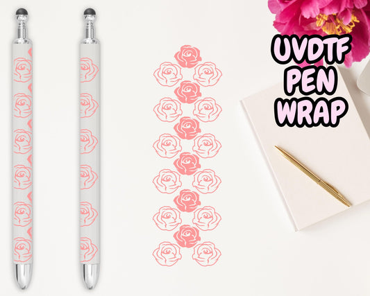 A18 Pink Flowers UVDTF Pen Wrap