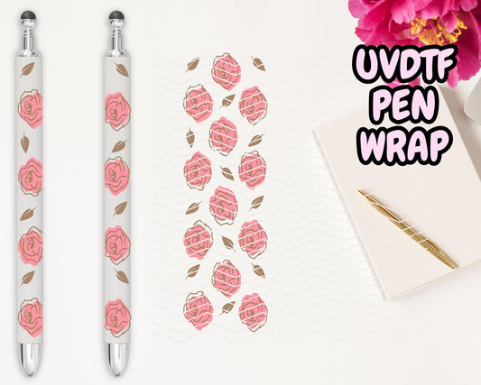 A20 Pink N Brown Flowers UVDTF Pen Wrap