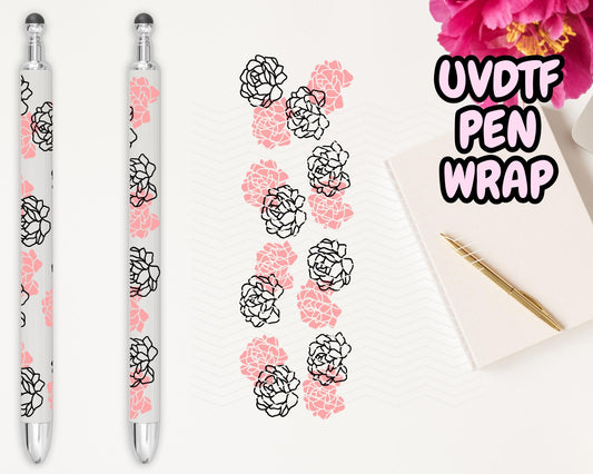 A28 Black and Pink Flowers UVDTF Pen Wrap