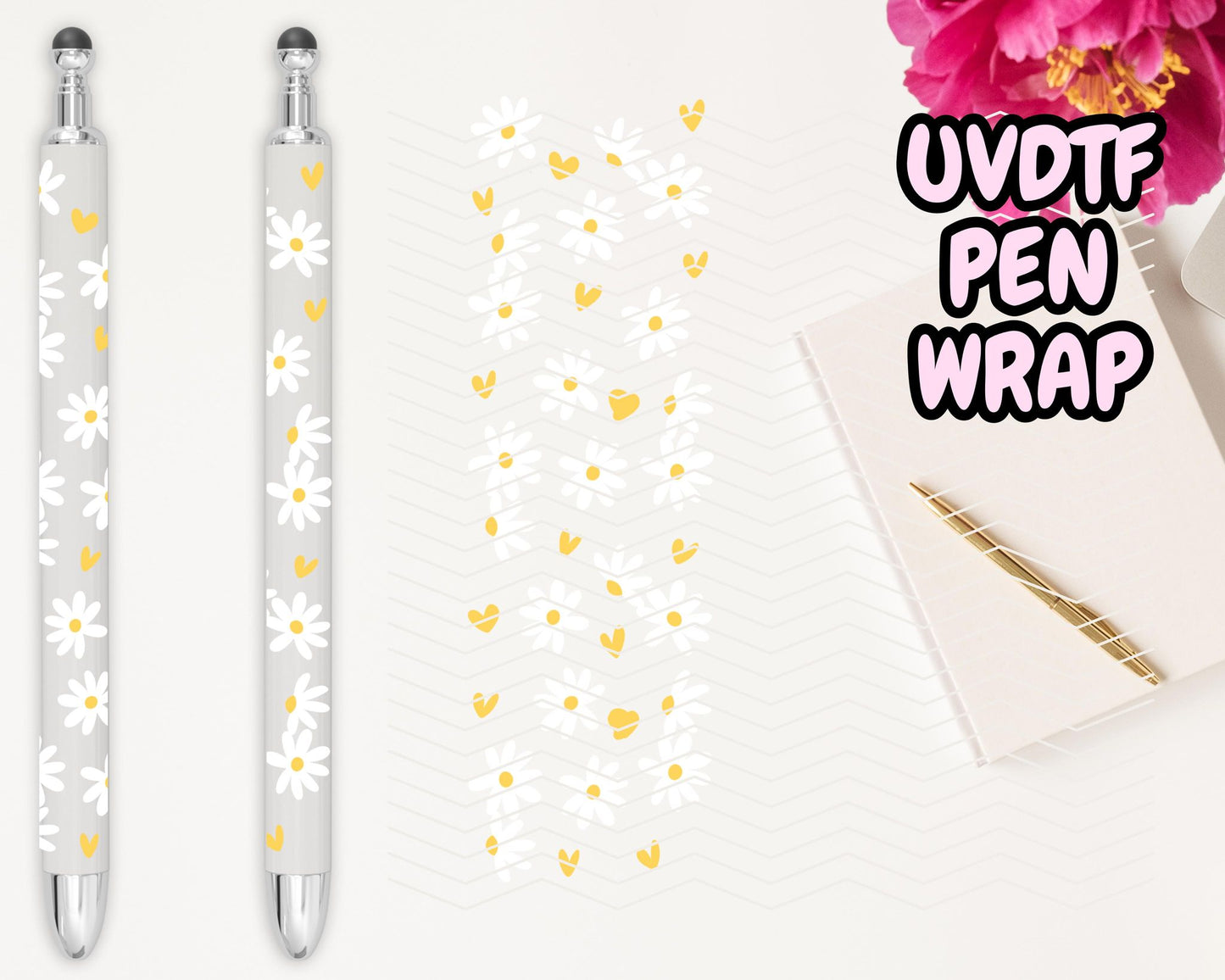 A15 Flower Yellow Heart UVDTF Pen Wrap