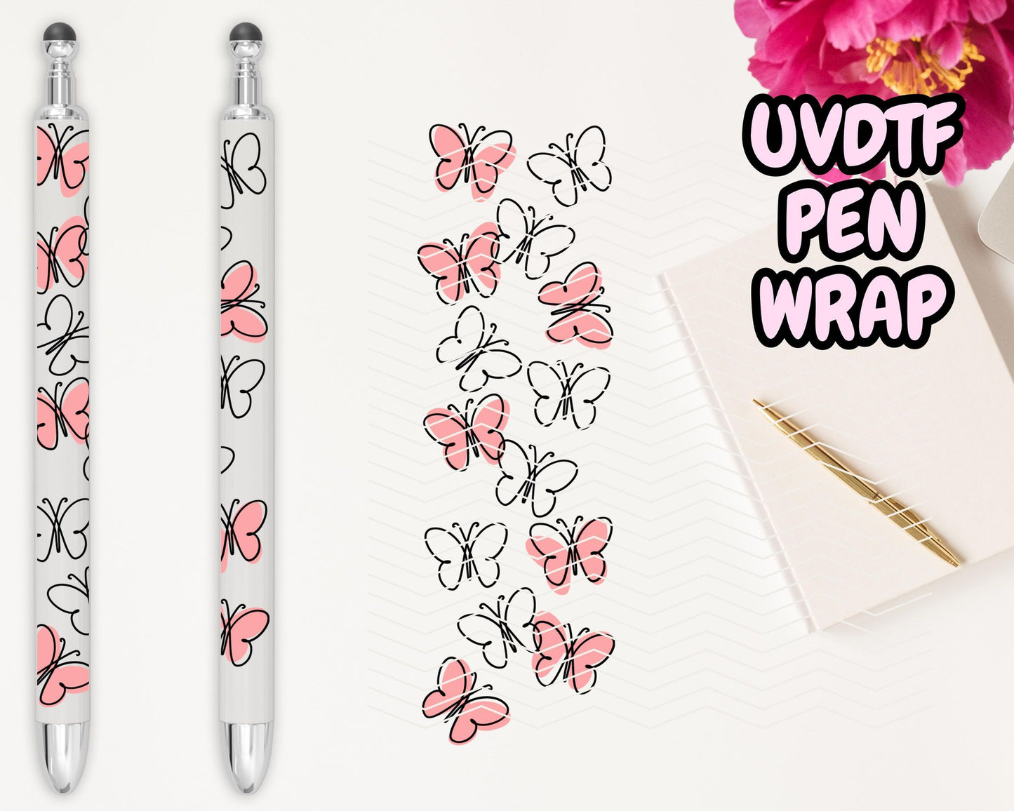 A24 Pink Butterfly UVDTF Pen Wrap