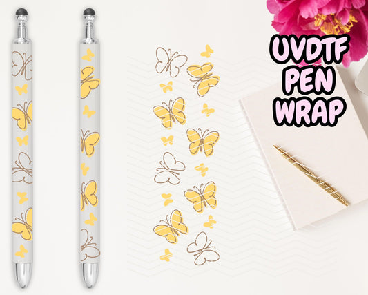 A16 Yellow Butterflies UVDTF Pen Wrap