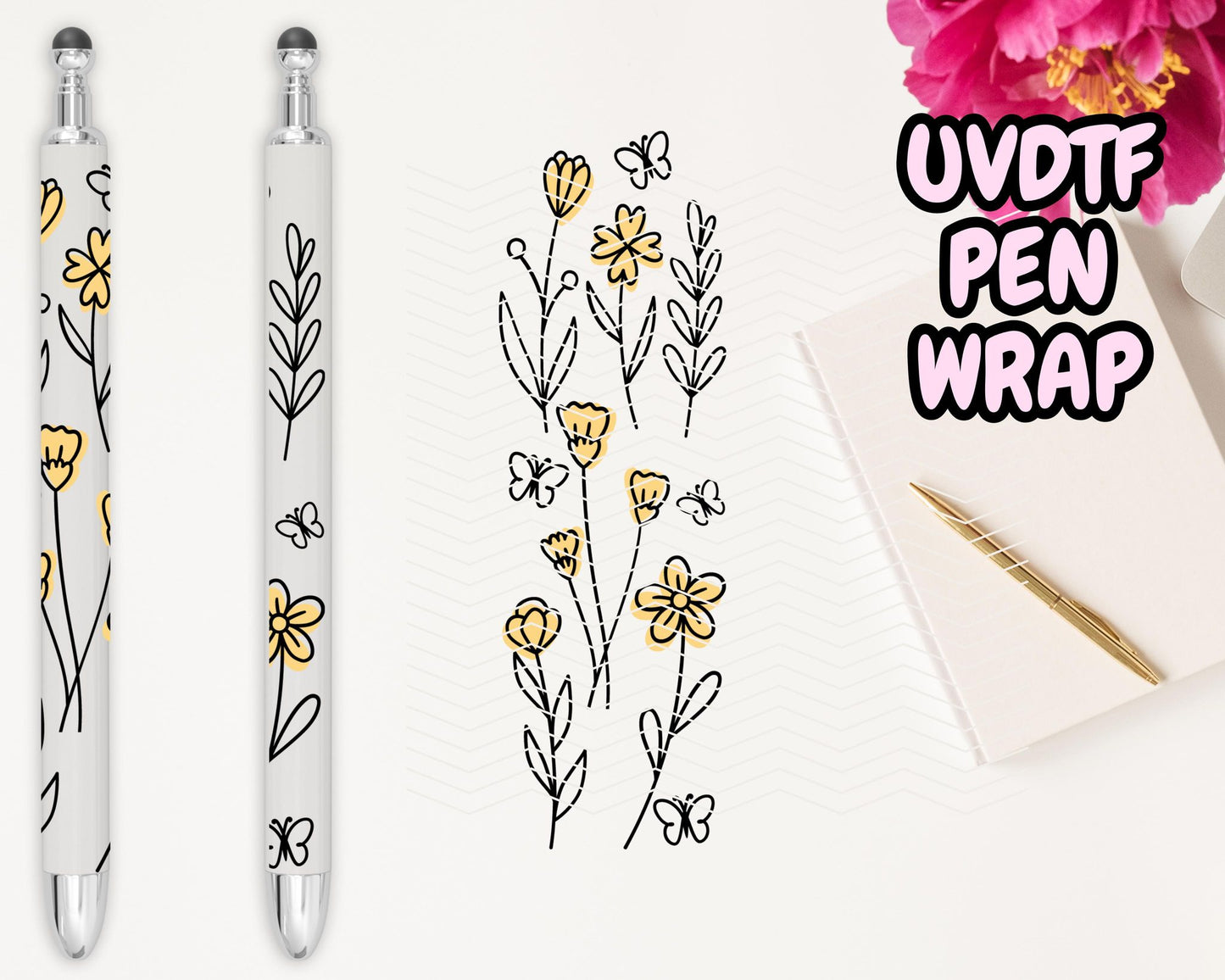 A22 Yellow Roses UVDTF Pen Wrap