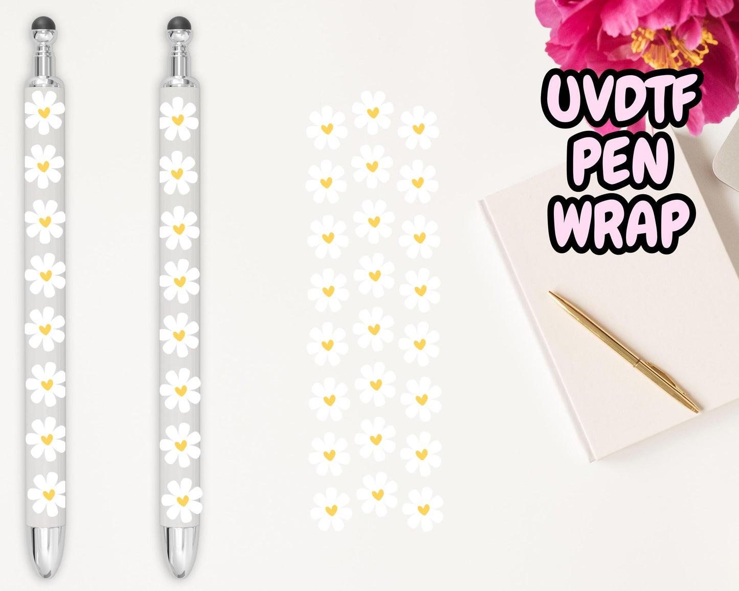 A17 White Flowers UVDTF Pen Wrap