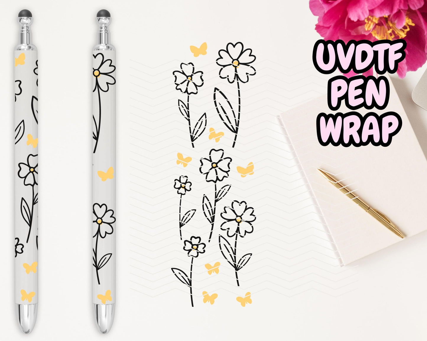 A25 Flowers yellow UVDTF Pen Wrap