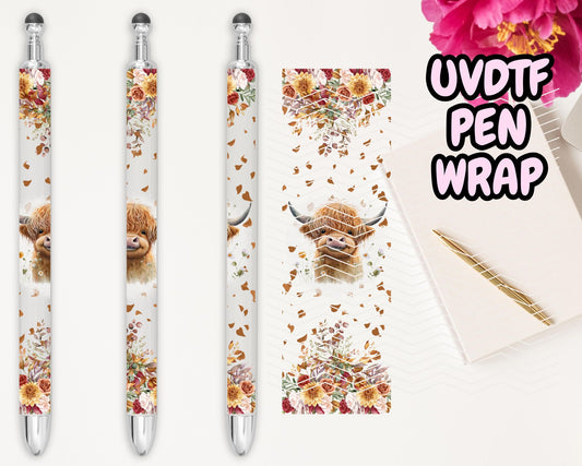 A40 Cow Brown Flowers UVDTF Pen Wrap