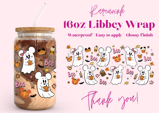 #1157 Minnie Ghost Boo 16oz UVDTF Wrap