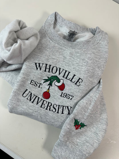 Whoville University Embroidered Sweatshirt FREE CUP INCLUDED