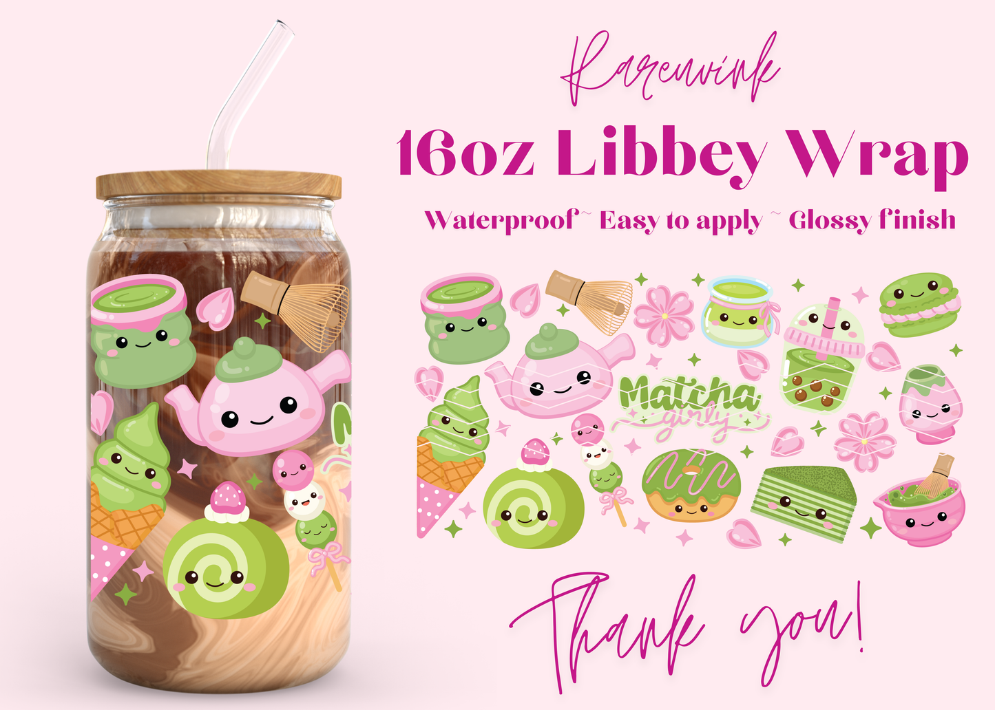 #1207 Matcha Girly 16oz UVDTF Wrap