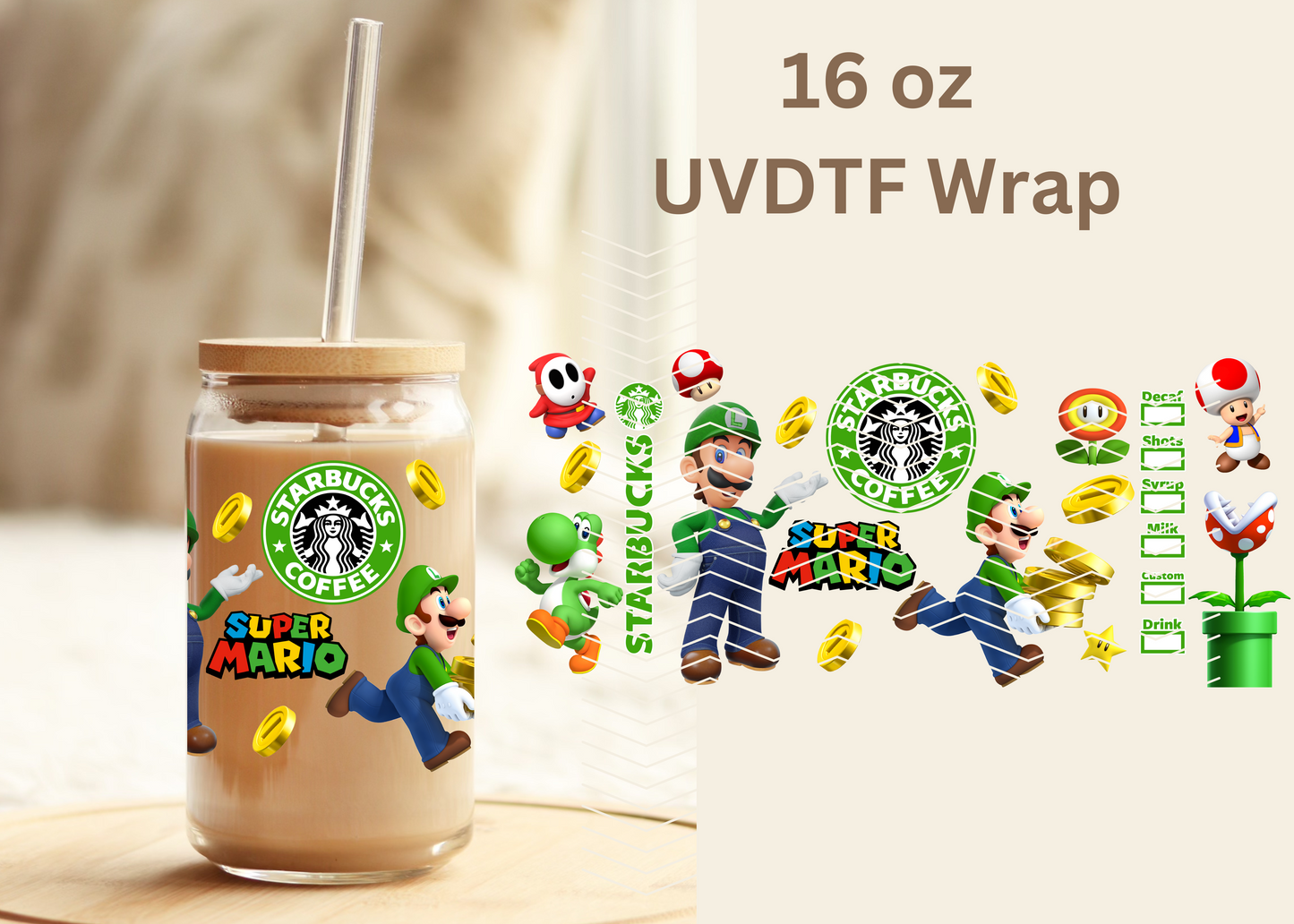 #426 Luigi Starbucks UVDTF 16 oz Wrap