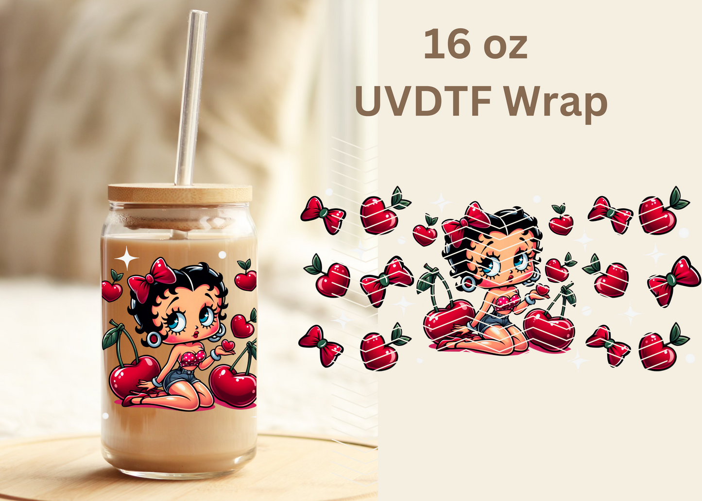 #457 Betty Boop Cherries UVDTF 16 oz Wrap