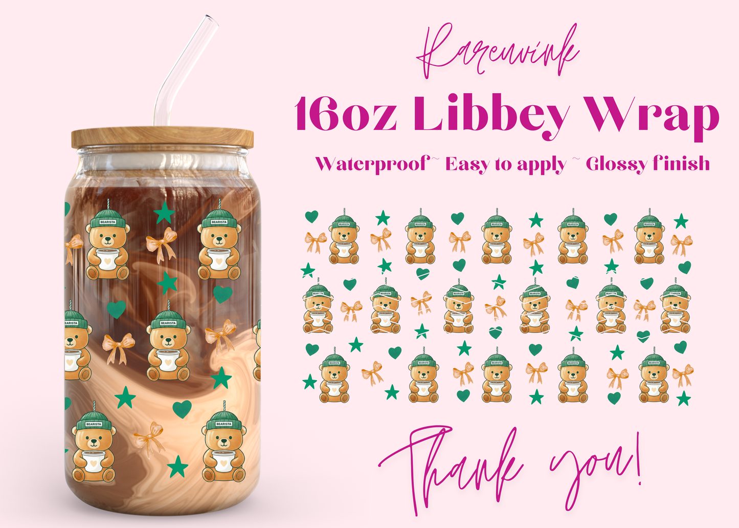 #1197 Starbucks Bear 16oz UVDTF Wrap