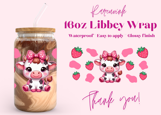#938 Strawberry Cow 16oz UVDTF Wrap