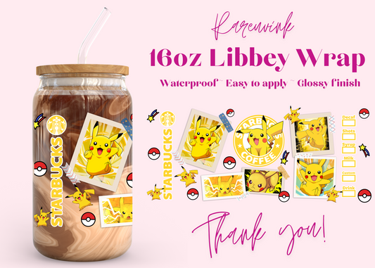 #922 Pikachu 16oz UVDTF Wrap