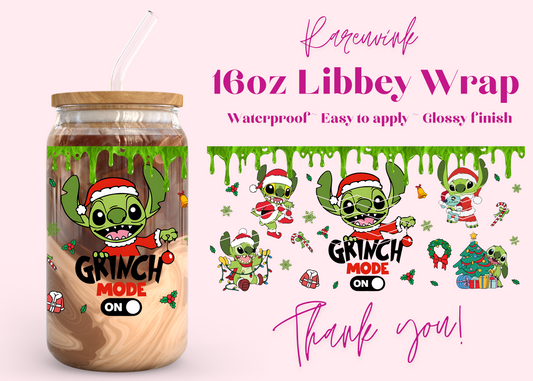 #846 Stitch Grinch Mode 16oz UVDTF Wrap