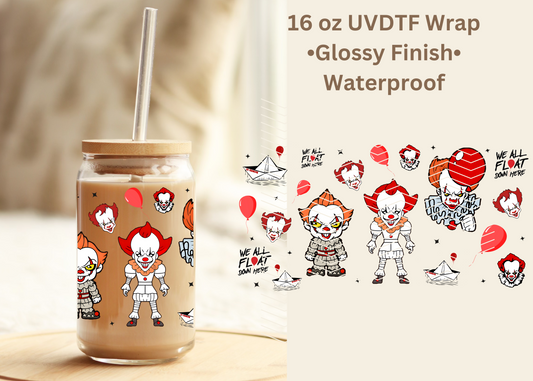 #528 Creepy Clown 16 oz UVDTF wrap