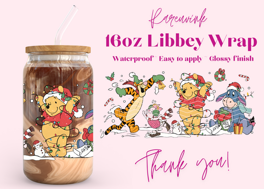 #848 Pooh Snow Xmas 16oz UVDTF Wrap