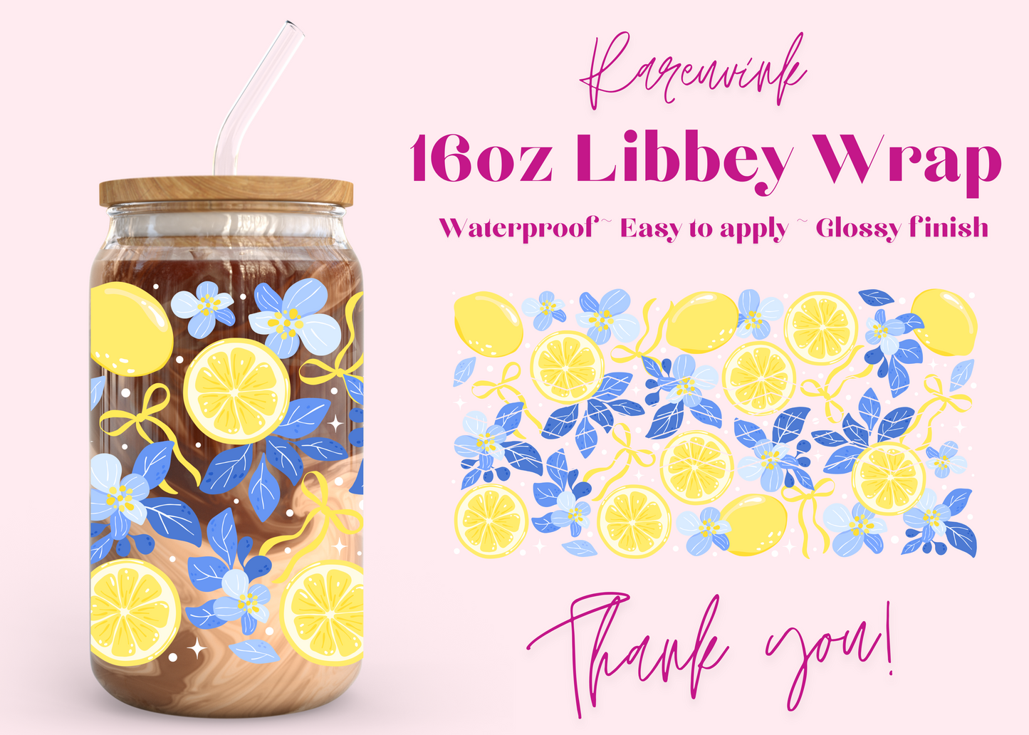 #1115 Blue Lemons 16oz UVDTF Wrap