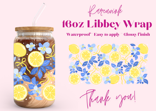 #1115 Blue Lemons 16oz UVDTF Wrap