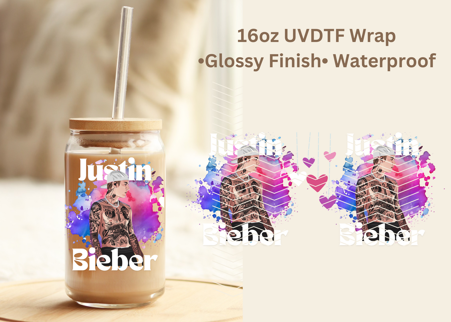 #609 Justin Bieber Exclusive 16 oz UVDTF Wrap