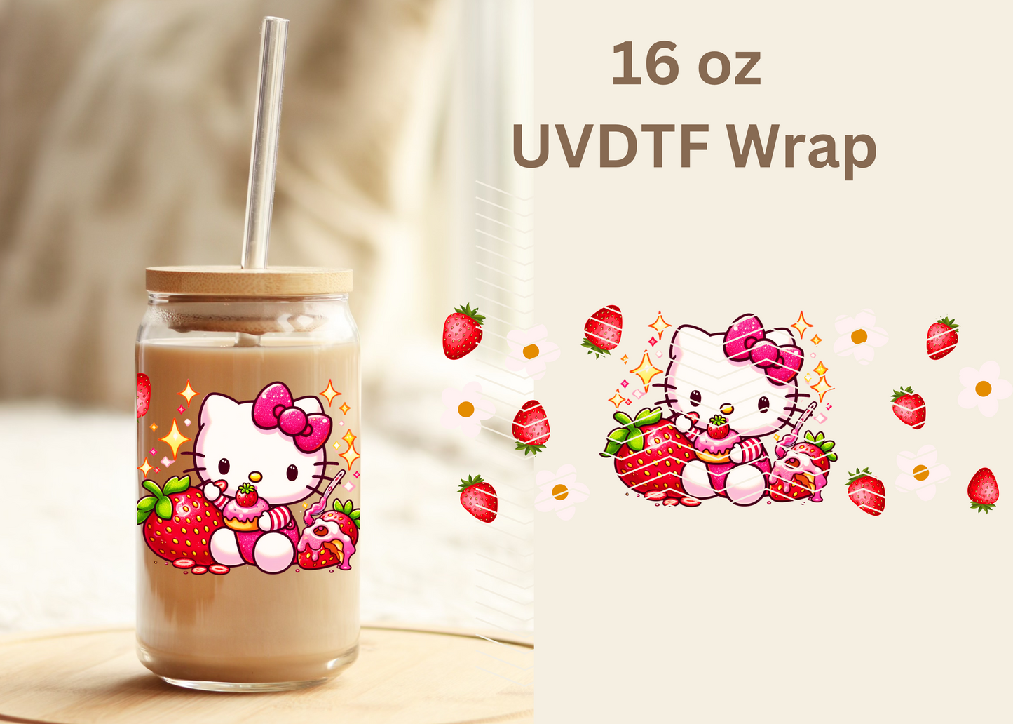 #342 HK Strawberry Exclusive UVDTF 16 oz Wrap