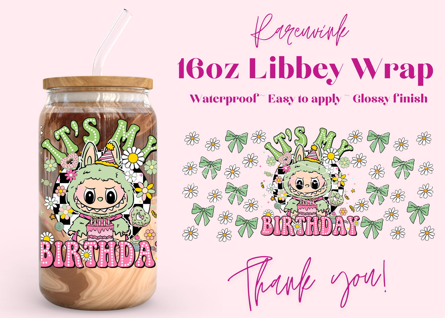 #1192 Labubu my Bday 16oz UVDTF Wrap