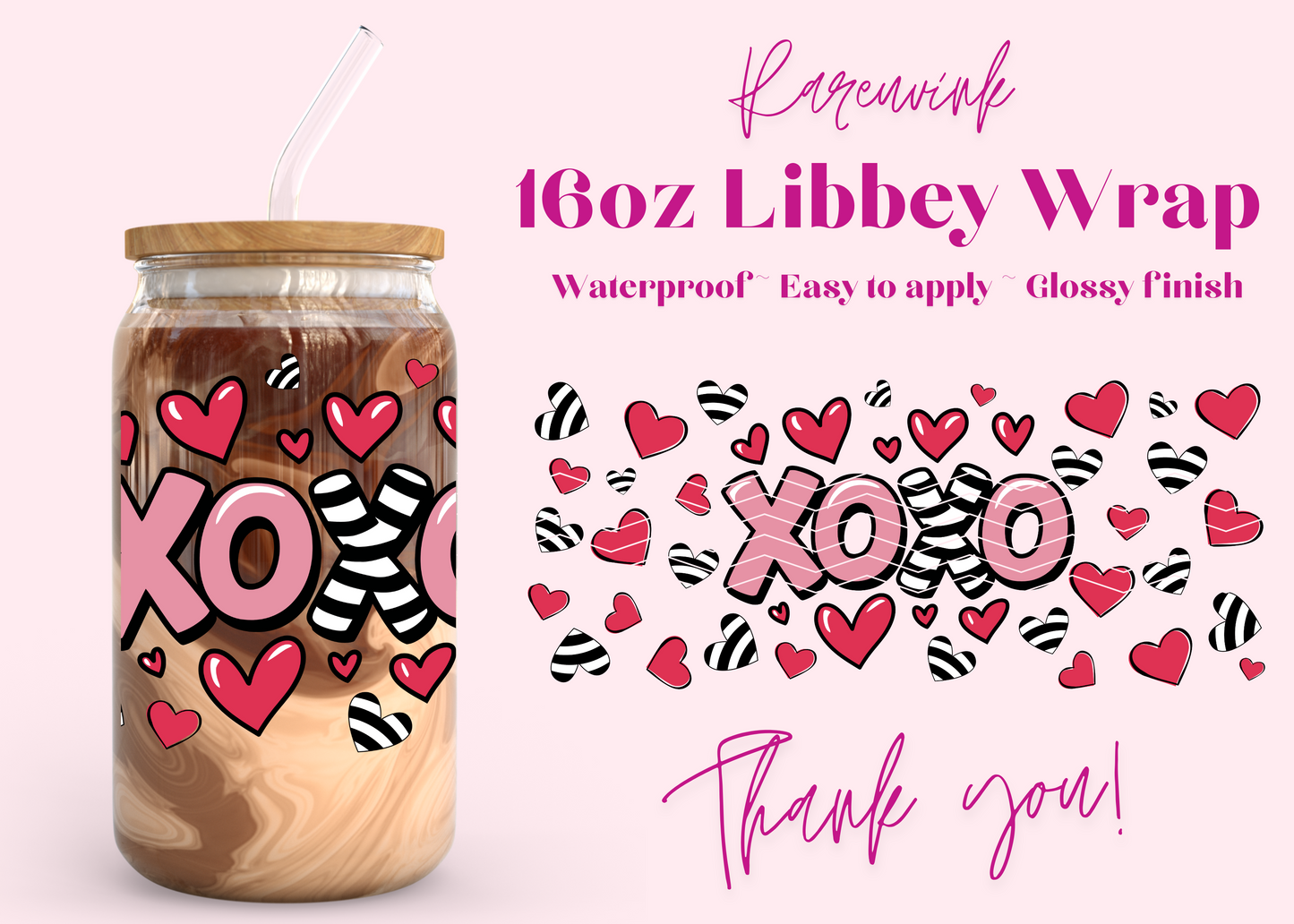 #876 XoXo Valentines Day 16oz UVDTF Wrap