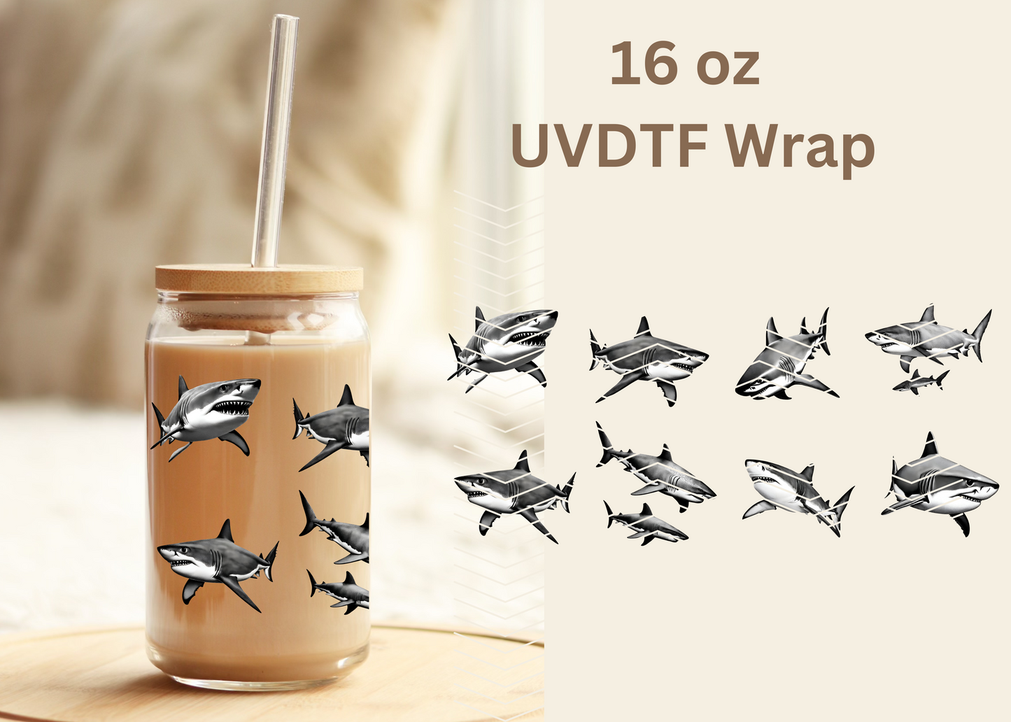 #474 Sharks UVDTF 16 oz Wrap