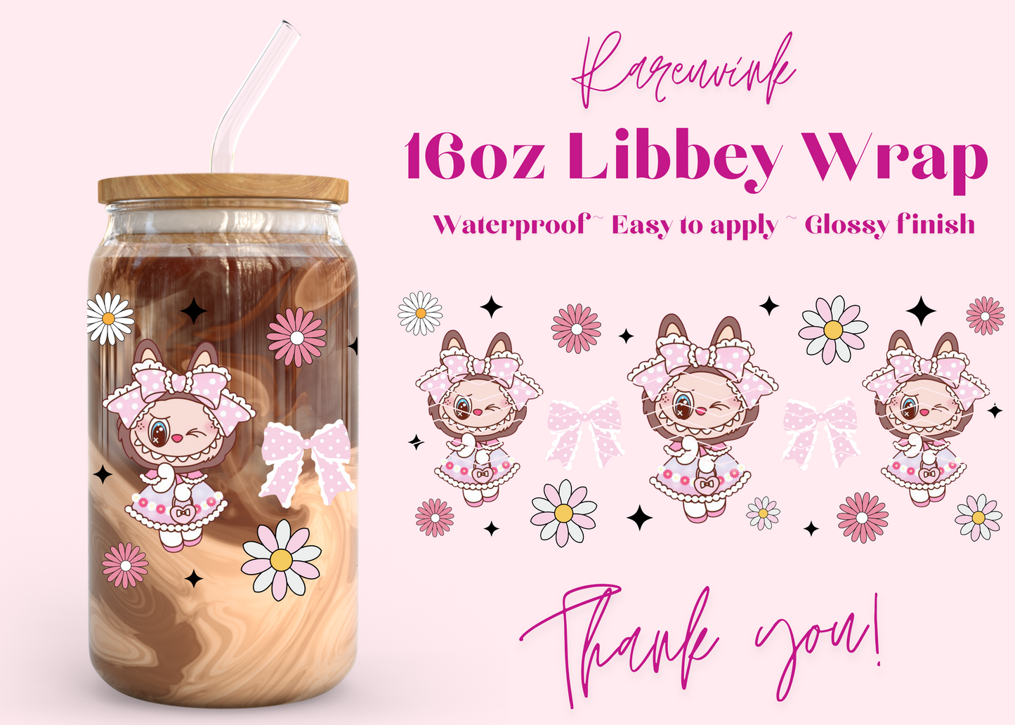 #1026 Labubu Coquette 16oz UVDTF Wrap