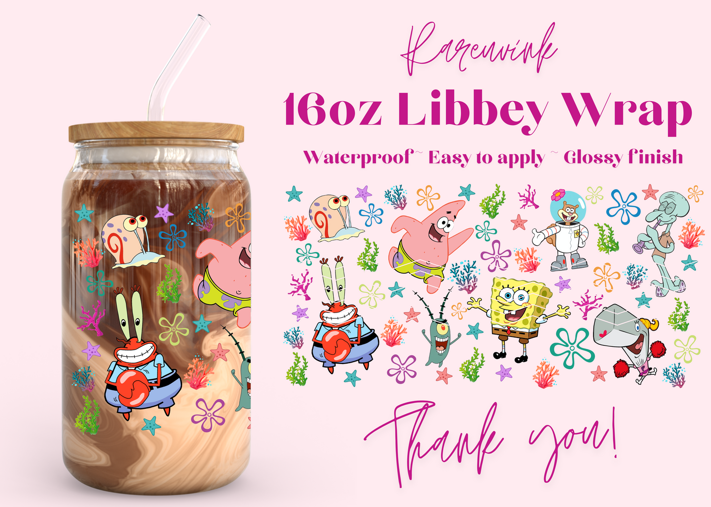 #871 Spongebob friends 16oz UVDTF Wrap