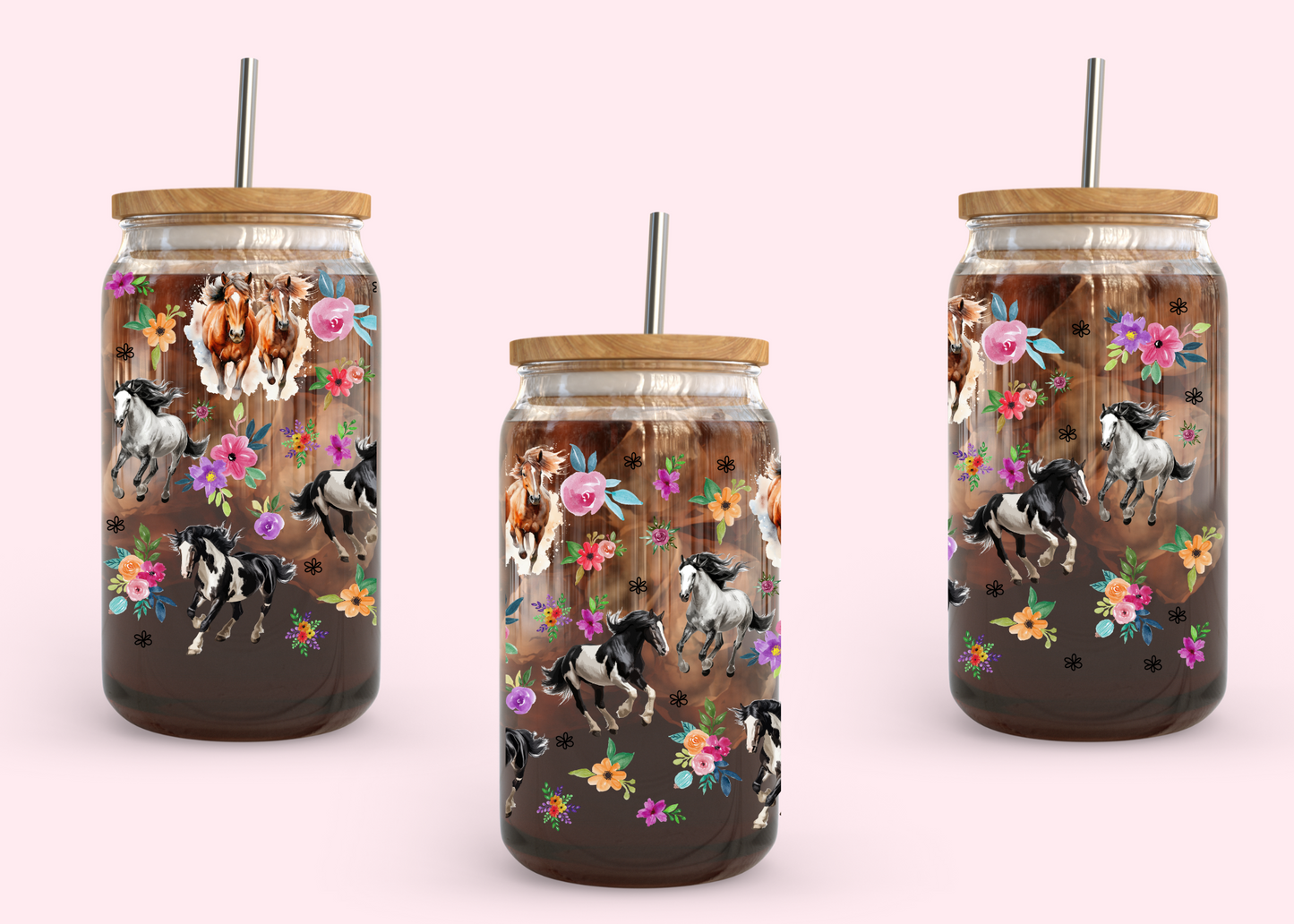 #1052 Horse Flowers 16oz UVDTF Wrap