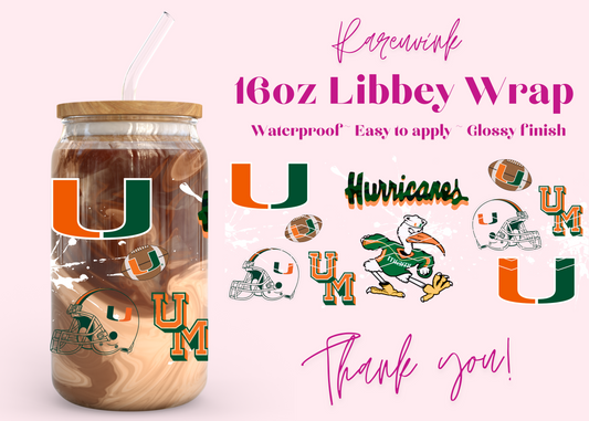 #972 Miami Hurricanes 16oz UVDTF Wrap