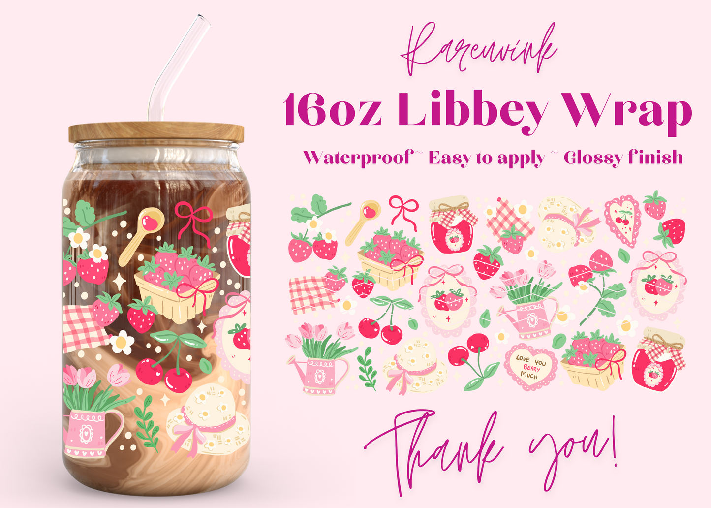 #1033 Strawberry Cottagecore 16oz UVDTF Wrap