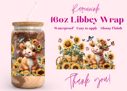 #1029 Highland Cow Sunflower 16oz UVDTF Wrap