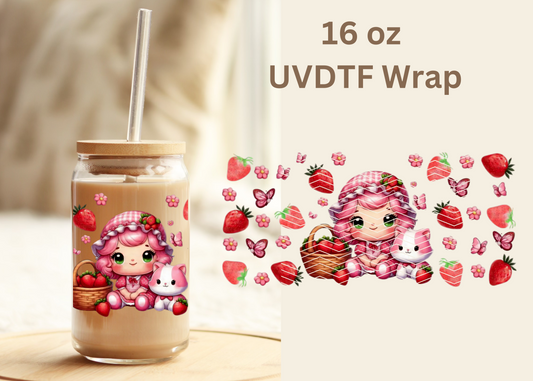 #367 Strawberry Girl Cat UVDTF 16 oz Wrap