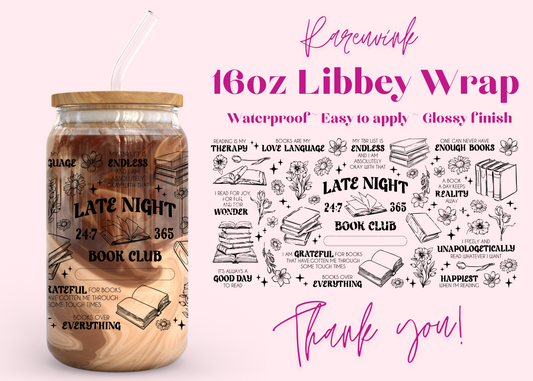 #879 Late Night Book Club 16oz UVDTF Wrap