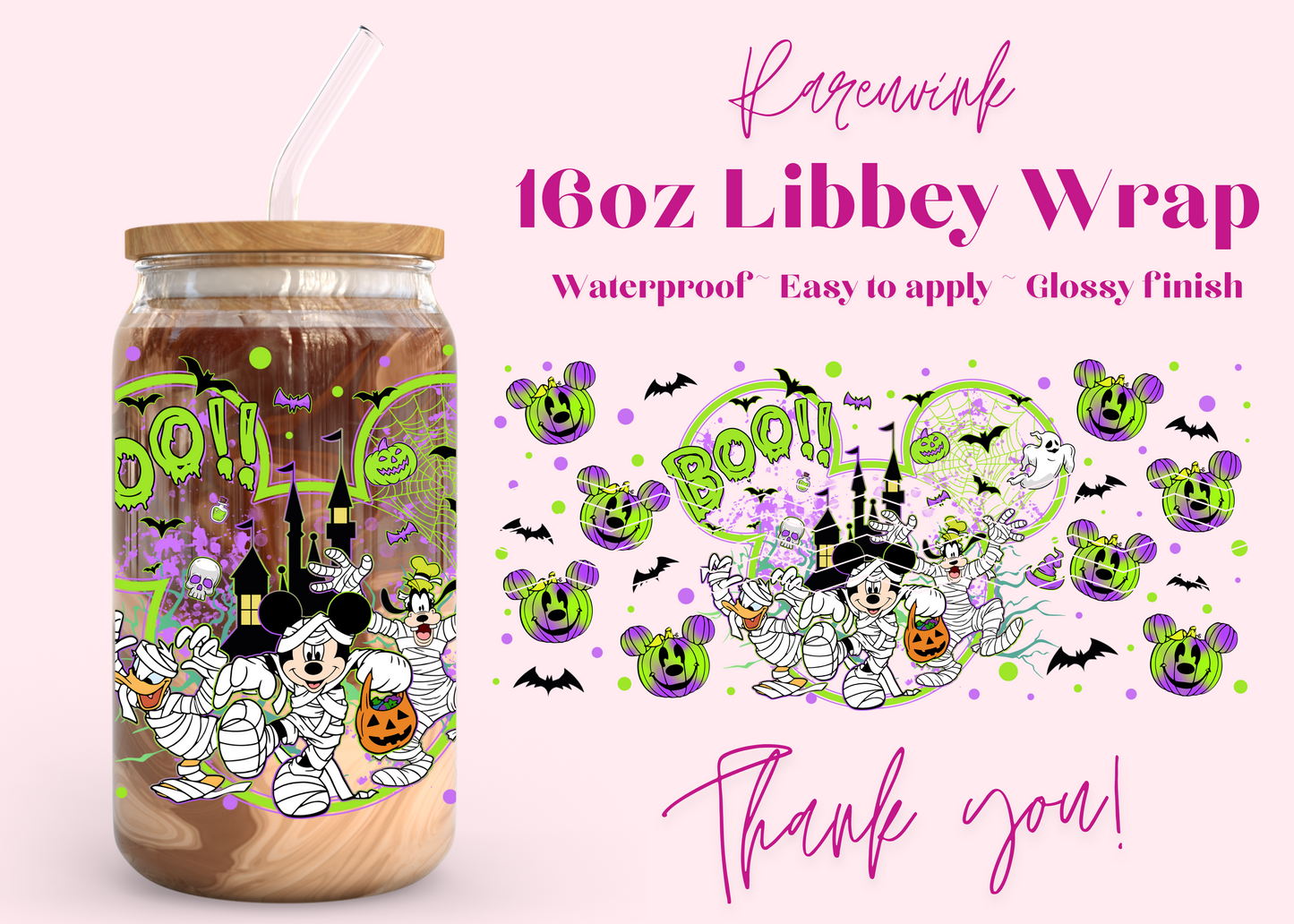 #1119 Mickey Boo Halloween 16oz UVDTF Wrap