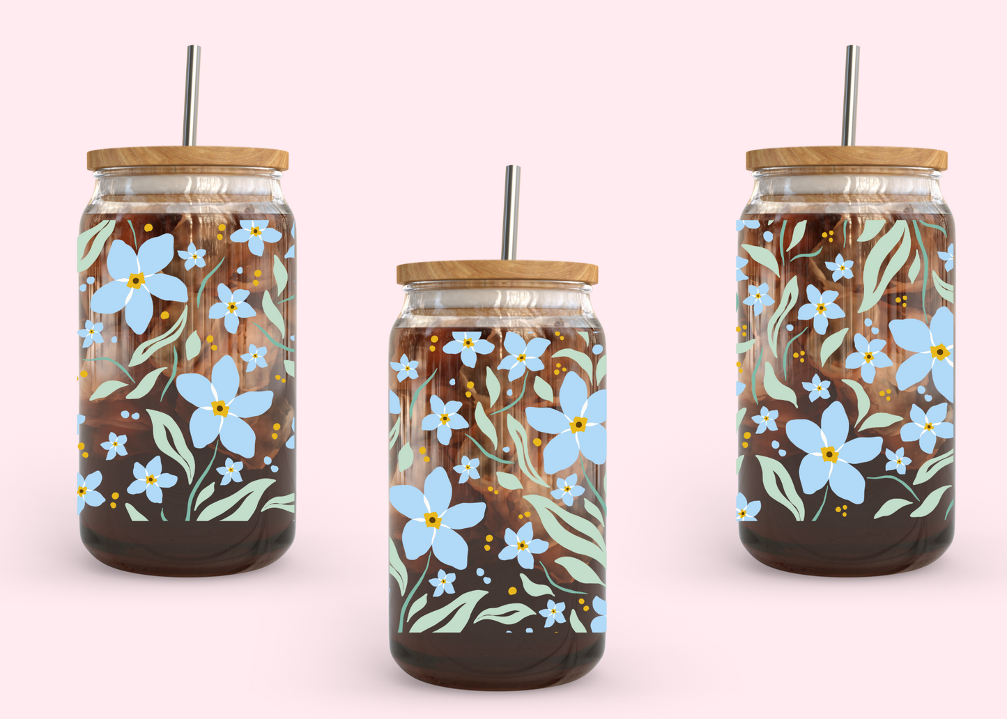 #1053 Blue Flowers 16oz UVDTF Wrap