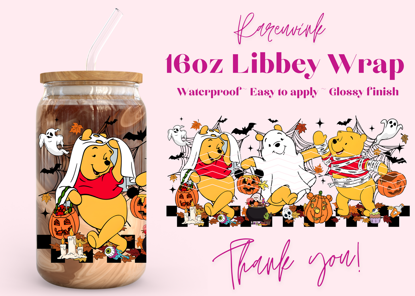 #1137 Winnie Bats Halloween 16oz UVDTF Wrap