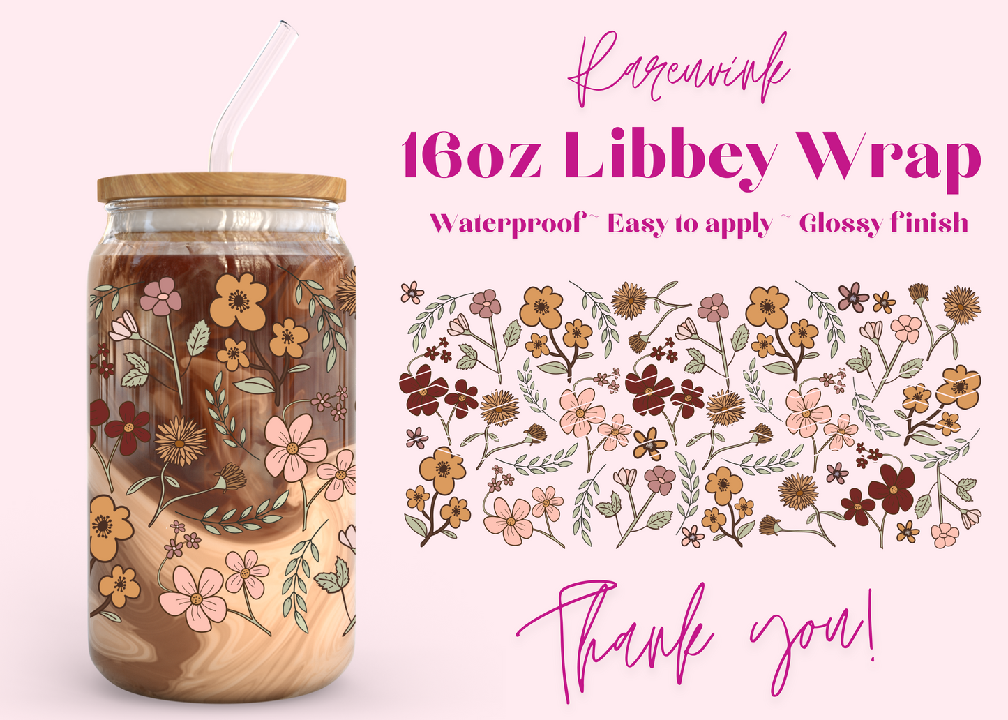 #1041 Brown Flowers 16oz UVDTF Wrap