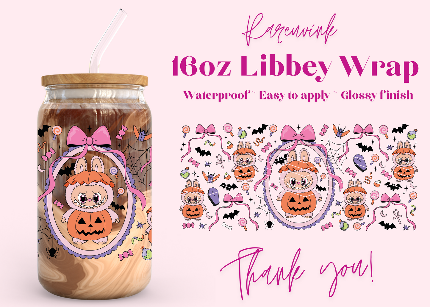 #1126 Labubu Pumpkin Bas 16oz UVDTF Wrap