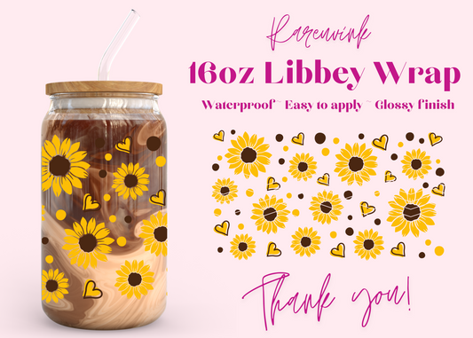 #1100 Sunflower Hearts 16oz UVDTF Wrap