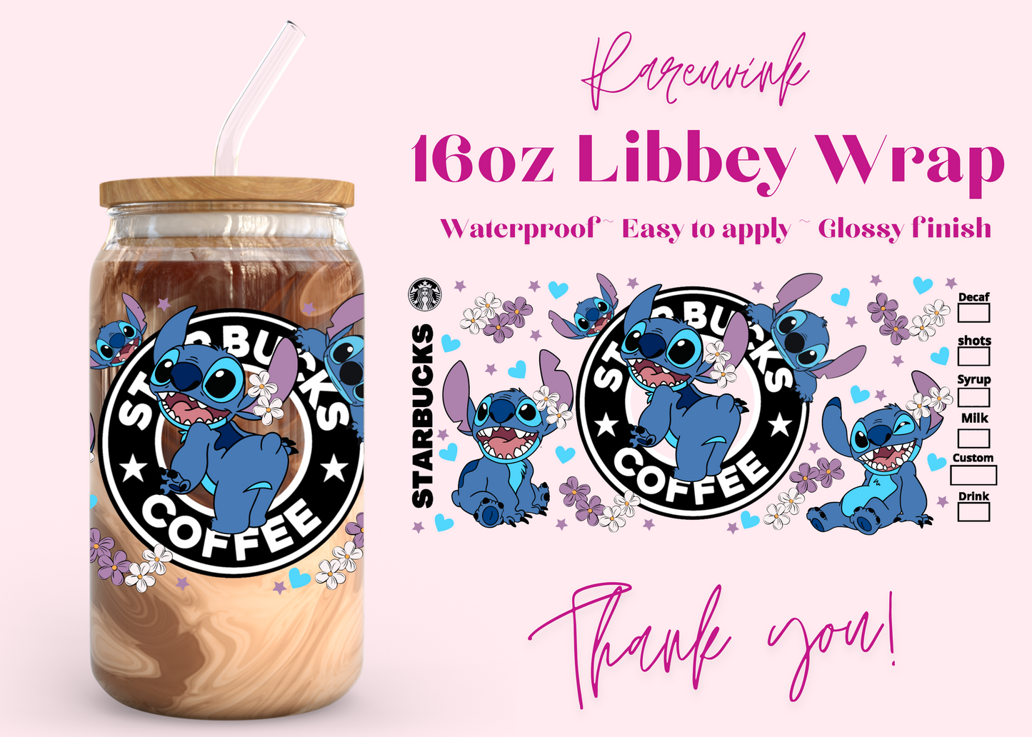 #939 Stitch Starbucks 16oz UVDTF Wrap