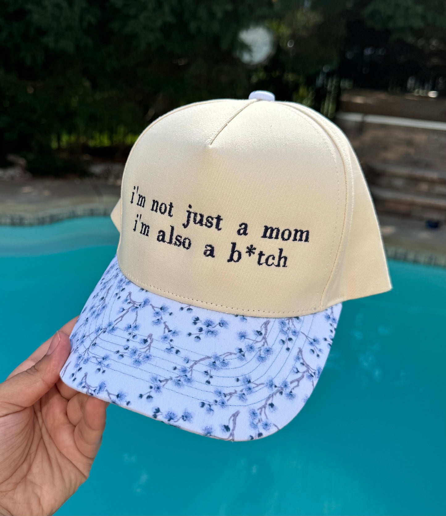 Not just a mom blue floral hat