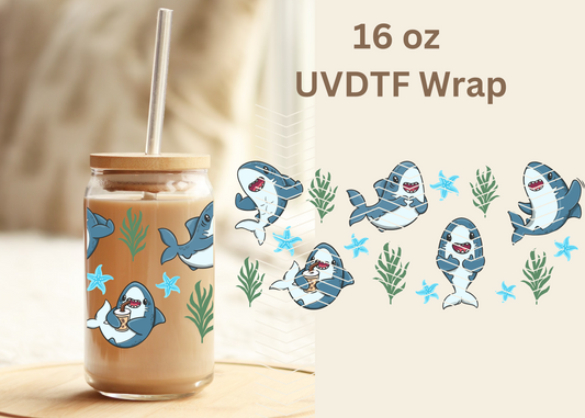 #439 Shark Cartoon UVDTF 16 oz Wrap