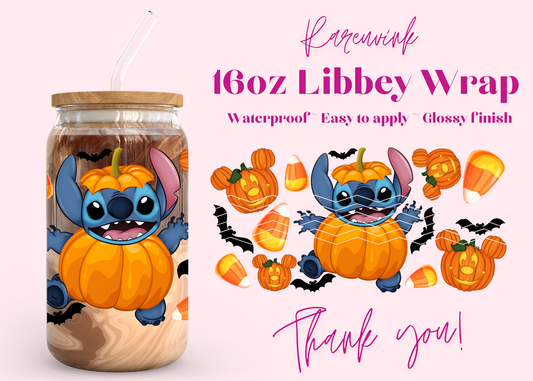 #1120 Stitch Pumpkin Halloween 16oz UVDTF Wrap