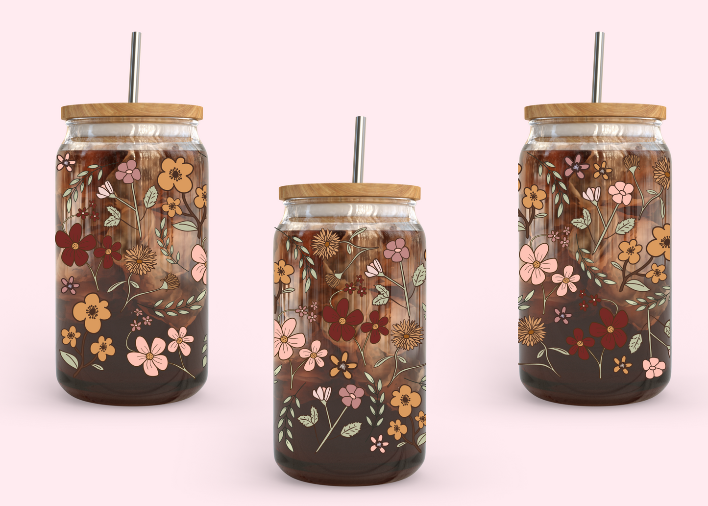 #1041 Brown Flowers 16oz UVDTF Wrap