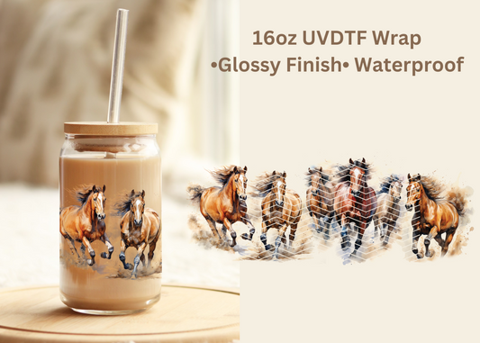 #689 Horses 16oz UVDTF Wrap