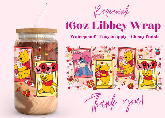 #919 Winnie Eeyore Valentines 16oz UVDTF Wrap